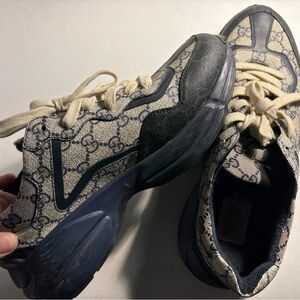 Gucci Beige Monogram Sneakers with Black Soles